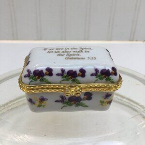 Imperial Porcelain Hinged Trinket Box bible Verse Galatians 5:25